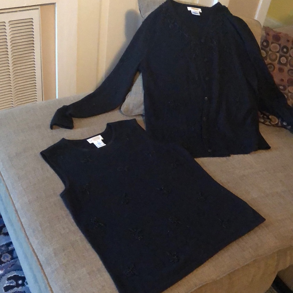 Talbots black Silk & cashmere beaded sweater set
